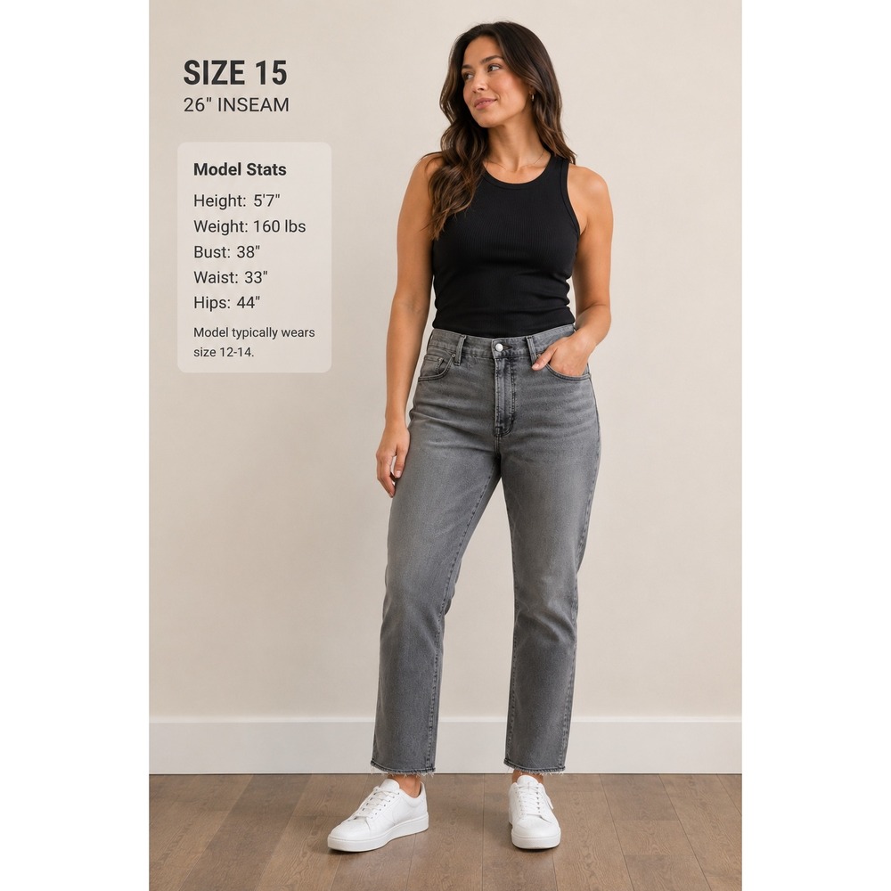Good American Gray Wash Raw Hem Cropped Jeans